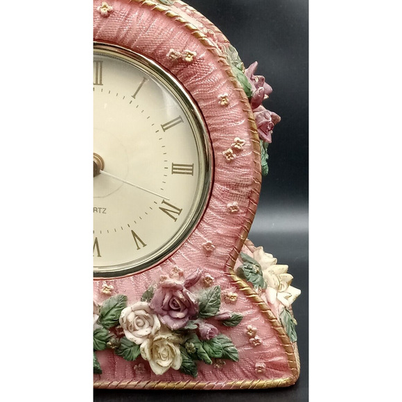 Beautiful Ganz Quartz Pink Floral Clock (doesn't work, may need battery ) - Picture 4 of 12